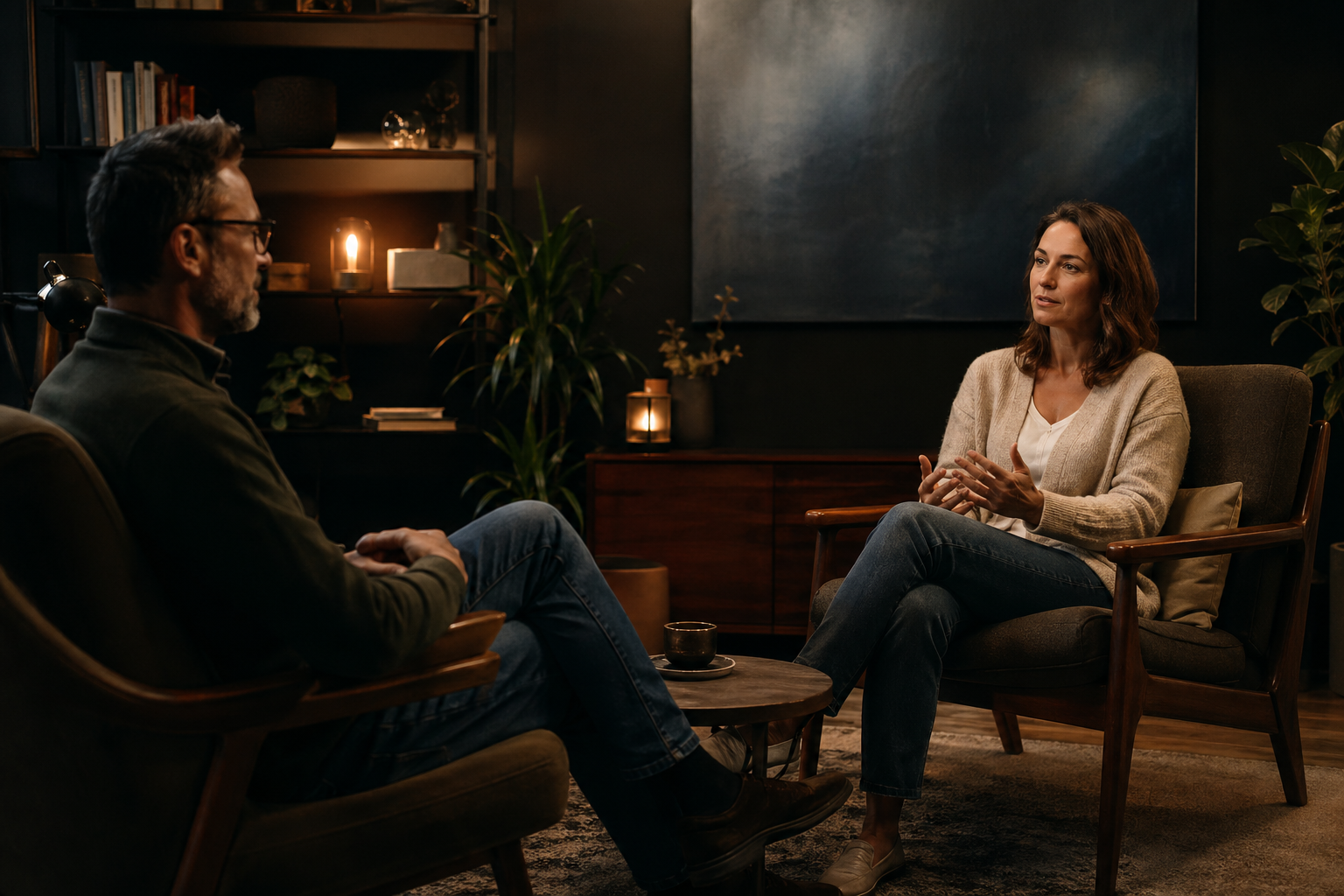 Referência visual de processo terapêutico corporal em ambiente reservado